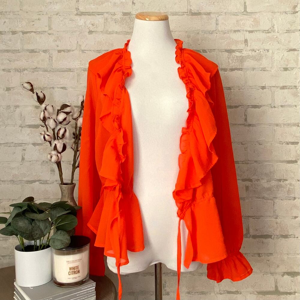 ASOS | Orange Open Front Ruffle Blouse - Picture 2 of 6